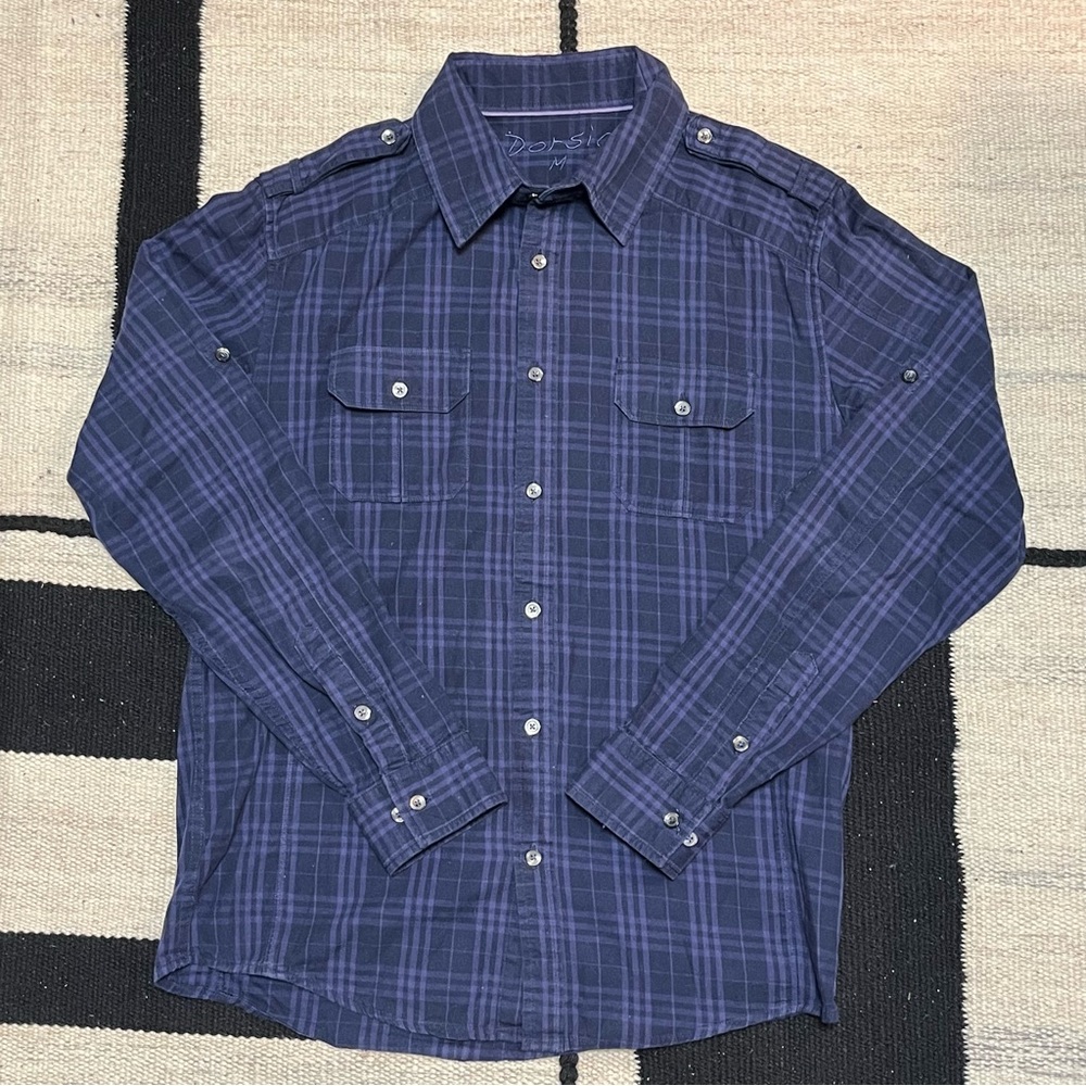 Vintage 90s Dorsia Purple Plaid Military Button-Down Shirt